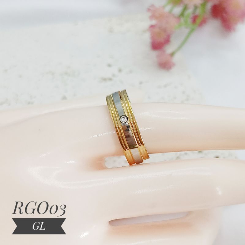 Cincin Titanium mata satu mix gold silver RGO03