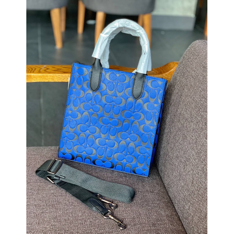 Coach Gotham Tall Tote 24 In Signature Leather Blue (CA184)