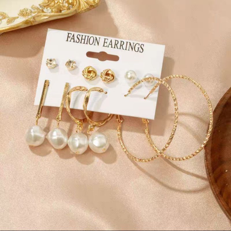 Anting Tusuk Wanita Korea Style 6 Pasang Anting Aksesoris Cewe