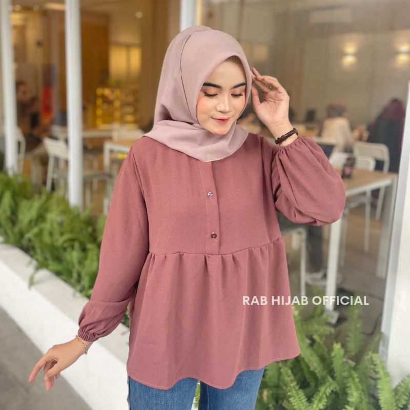 Haifa Blouse Atasan Kemeja Basic Polos Wanita Crinkle Airflow Premium