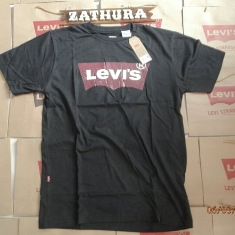 Kaos Pendek Original Levis Usa Hitam Logo Merah