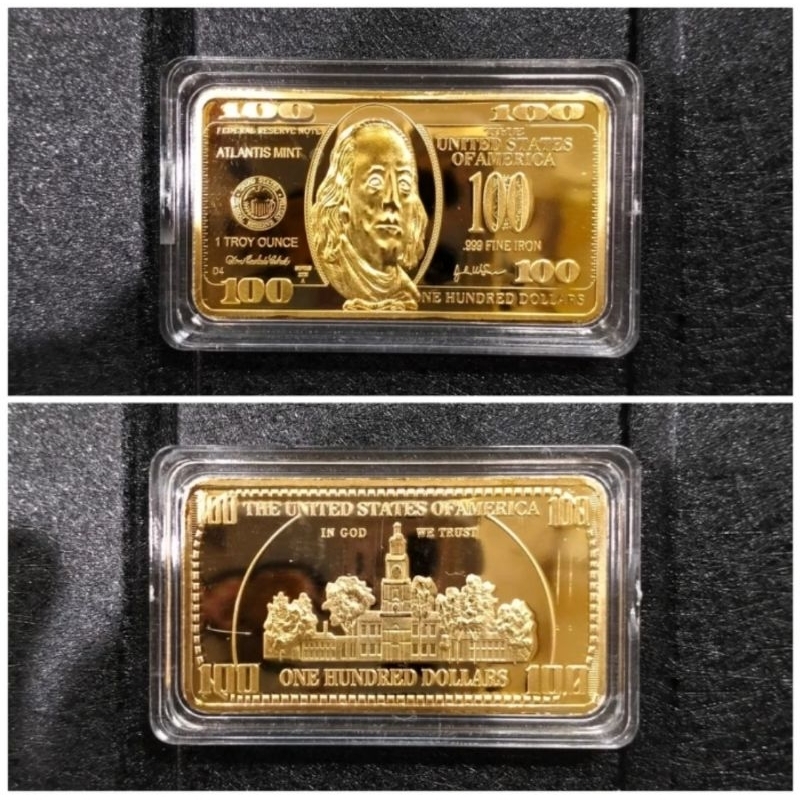 Koin Souvenir emas batangan Antlantis mint 1 troy ounce USA 100 dollar