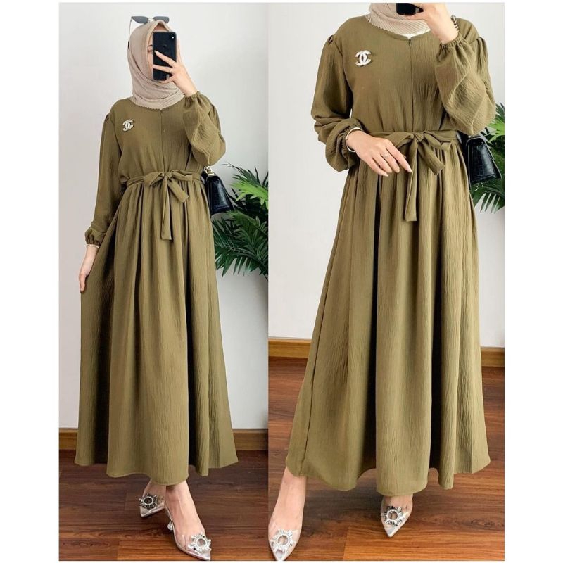 Adinda midi dress remaja gamis muslim wanita kekinian