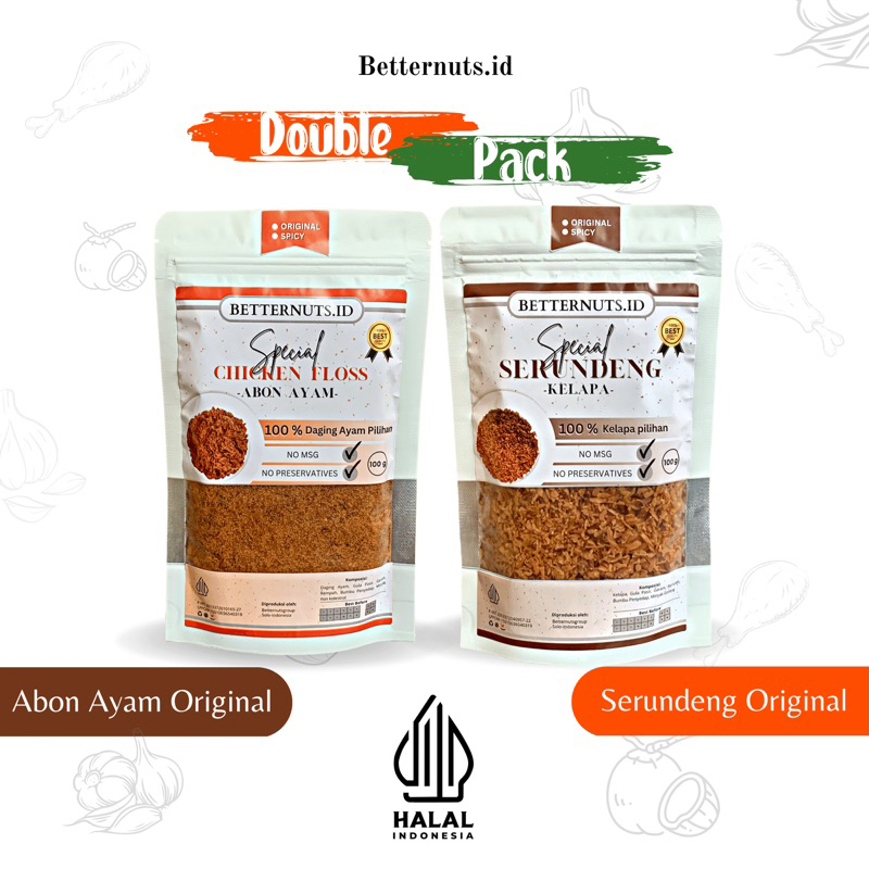 ABON AYAM DOUBLE PACK SERUNDENG ABON PEDAS ABON SOLO