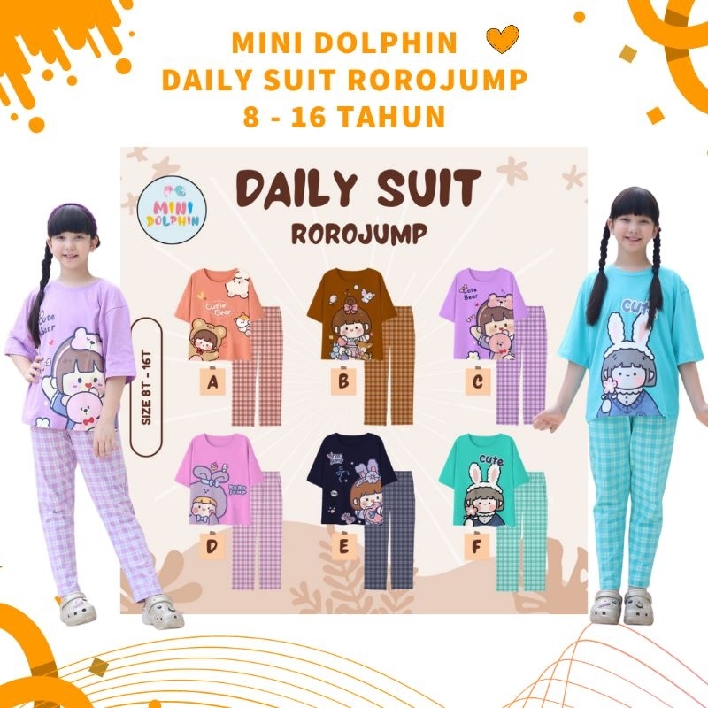 MINI DOLPHIN DAILY SET SUIT ROROJUMP STELAN CELANA KOTAK KOTAK PIYAMA PAJAMAS OVERSIZE ANAK REMAJA P