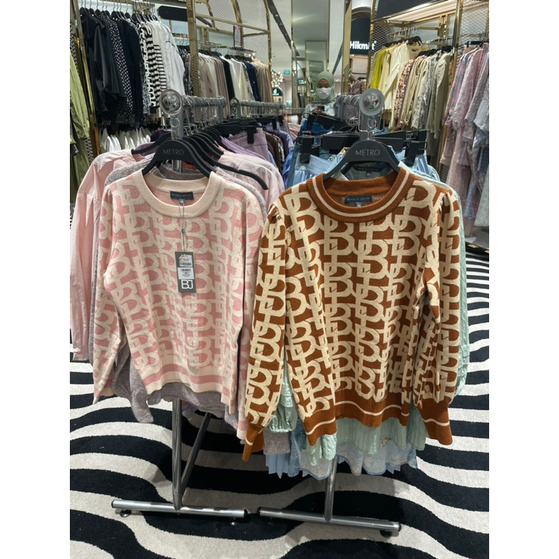 Monogram Puffy Sleeve sweater Benang jarum