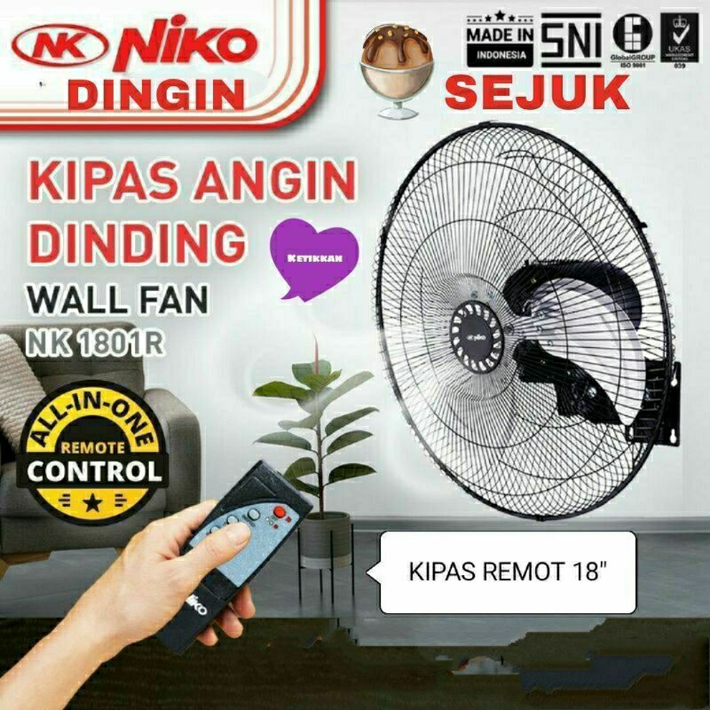 Kipas angin dinding Remot NIKO 1801R/Wall fan Remote Niko 18 inch