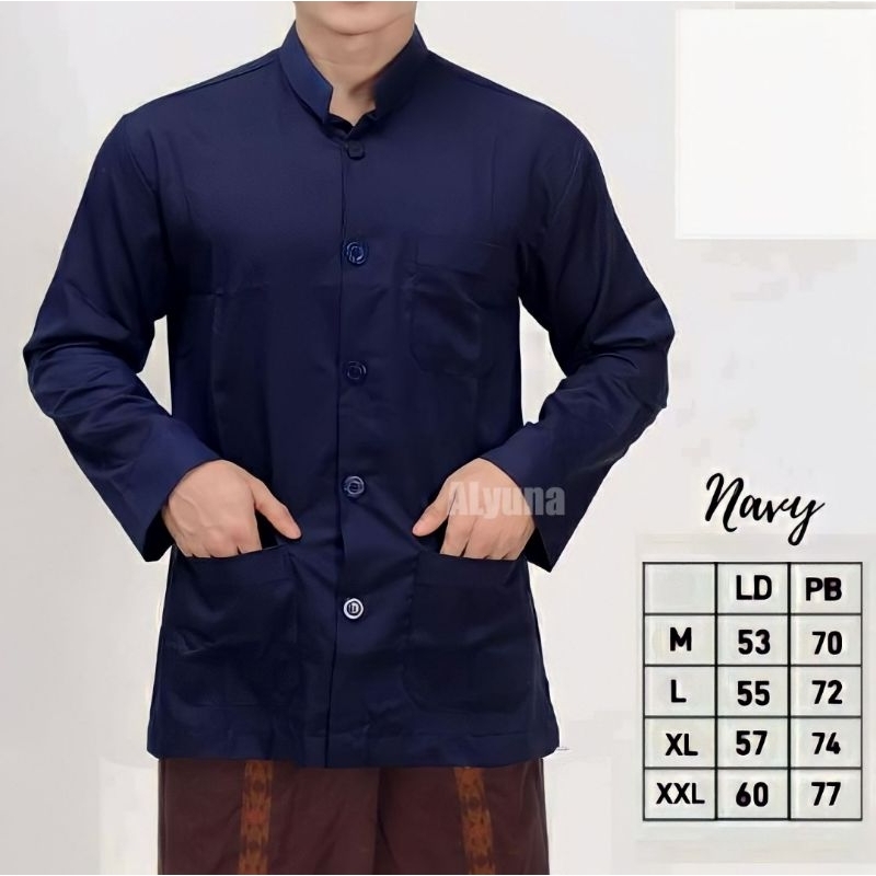 Koko Haibah Navy Polos Lengan Panjang Koko Habaib Murah Koko Habibi Baju taqwa