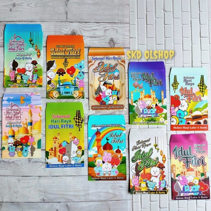 

50 lembar Amplop lebaran ampau lebaran karakter bt21 bts 2 mix 5 karakter