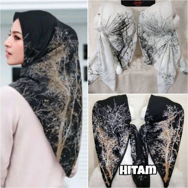 Hijab Voal Segiempat Motif Laser Cut | Hijab Printing Denay Motif Akar / Ranting Terbaru 2023 | Hija
