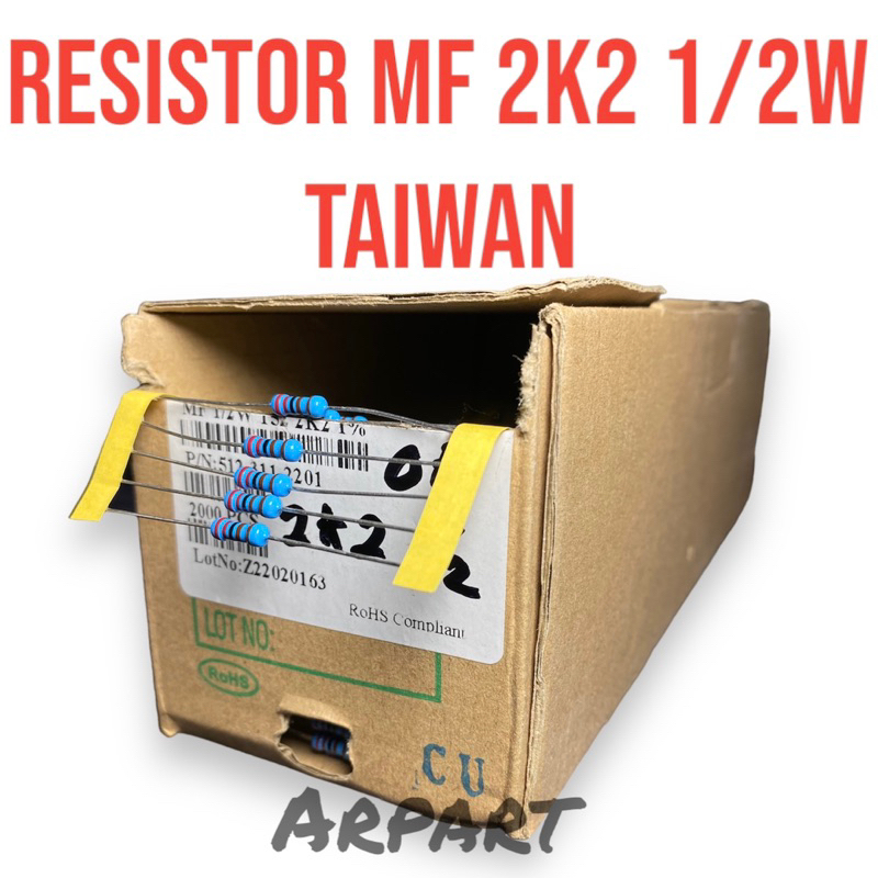 x10 resistor mf 2k2 1/2 watt 1% metal film taiwan kaki tembaga