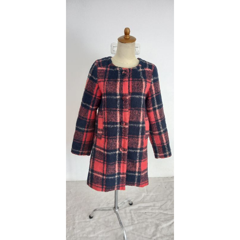 Plaid Fuzzy Wool Coat