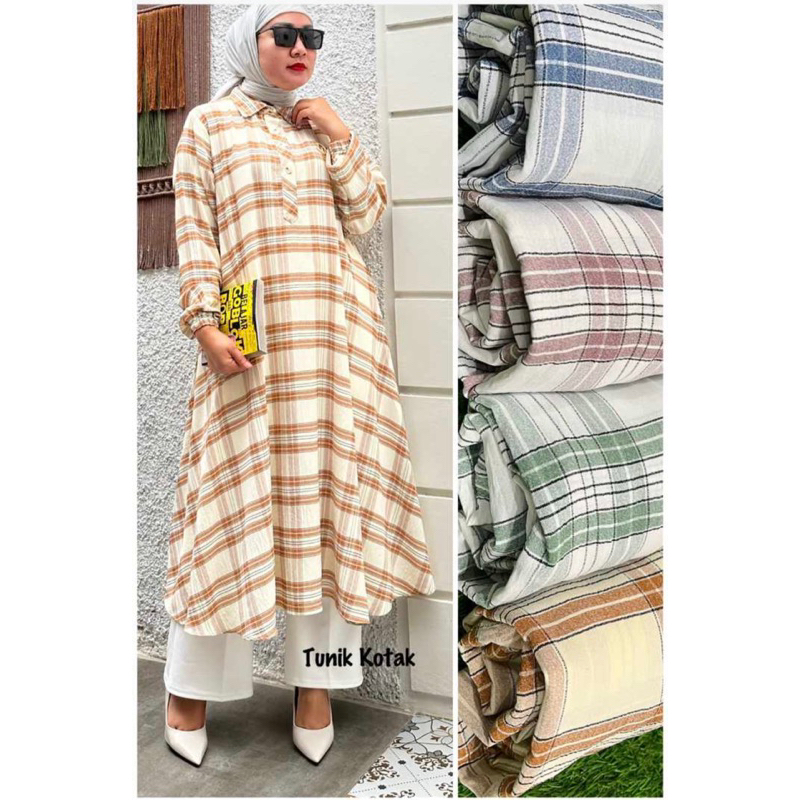 Tunik Kotak | Winody | Bahan Linen Crinkle Premium