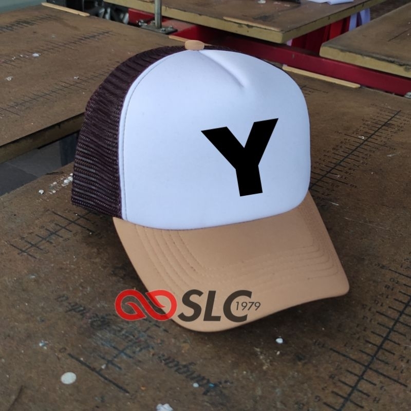 TOPI JARING TRUCKER PREMIUM INISIAL HURUF Y CUSTOM NAMA LOGO SENDIRI