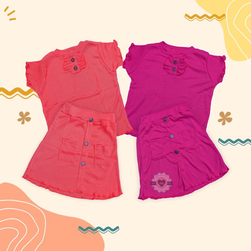 Baju Anak Perempuan SETELAN Ruffle RUFFLE ROK Knit Tee 1-5 tahun