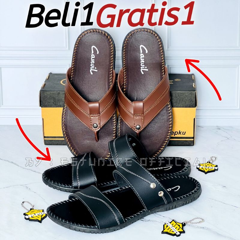 BELI 1 GRATIS 1 SANDAL PRIA KULIT TERLARIS SANDAL JAPIT PRIA SANDAL SLIP.ON PRIA