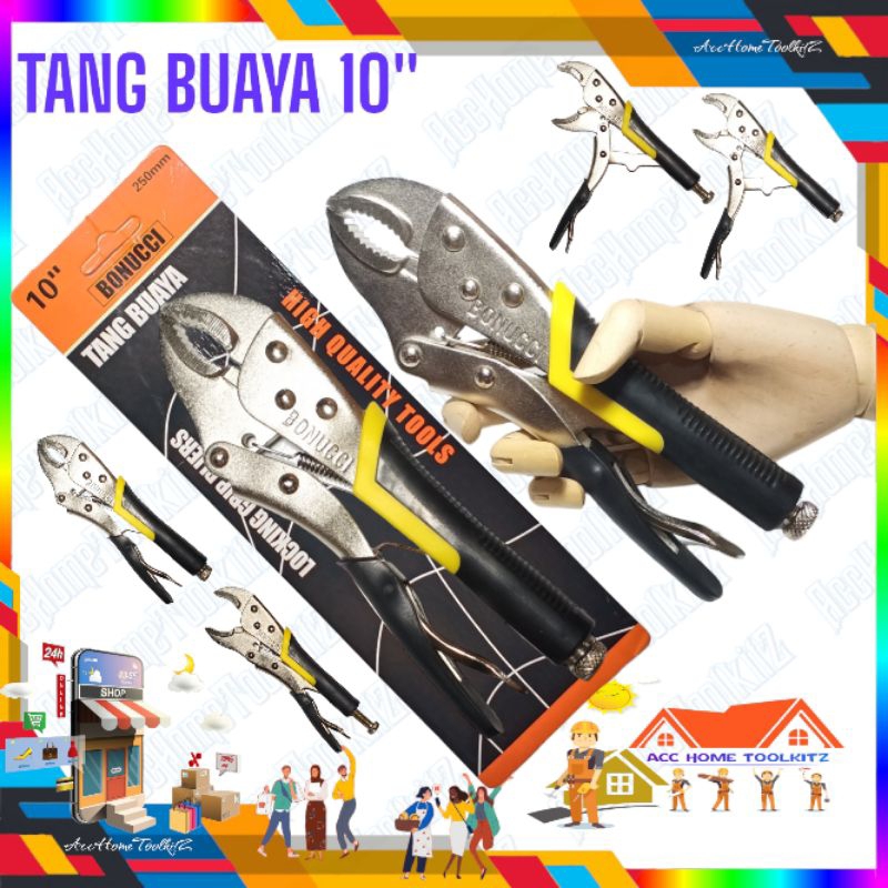 TANG BUAYA 10 INCH BONUCCI / TANG JEPIT BUAYA GRIP KARET 10&quot; RRT / PLIERS CURVED Locking Grip Pliers 250mm Bulat Oval Bonucci 10 Inch