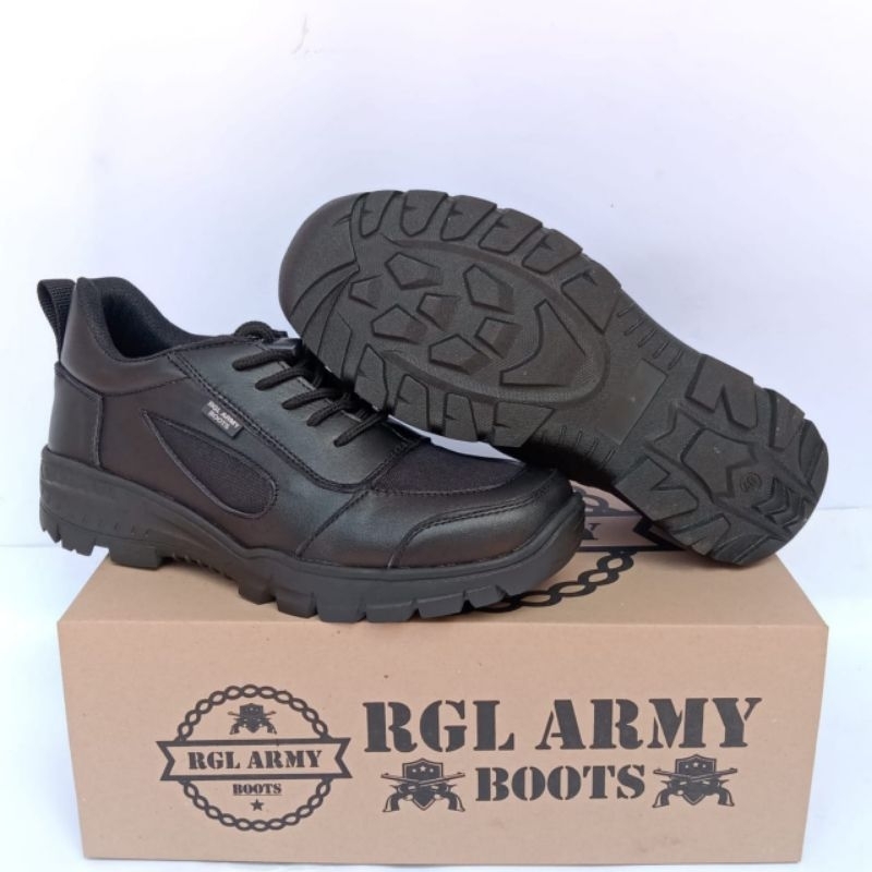 SEPATU BOOTS KASUAL MOTOR BAHAN KULIT SAPI ASLI MERK RGL SEPATU PDL PENDEK UNTUK TNI POLRI SECURITY SATPAM SEPATU PDL POLANTAS MODEL TERBARU