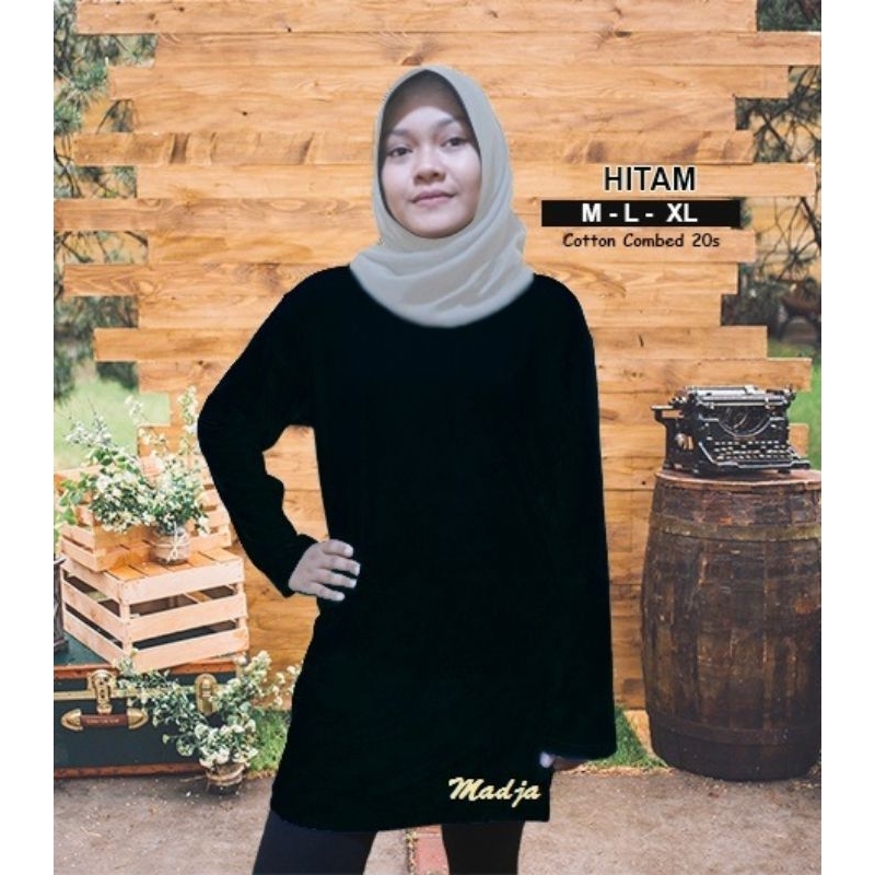Kaos Polos Tunik Dewasa / Tunik Kaos Katun / Cotton Combed 20s - Warna Hitam