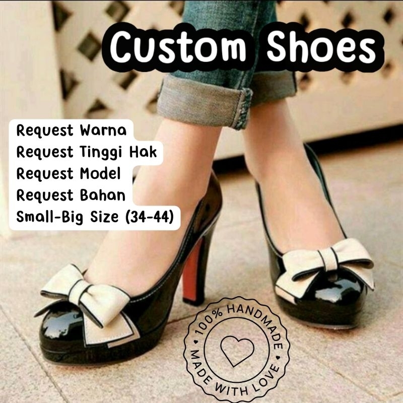 108 ribbon pump heels wanita small & big size (sepatu jumbo)