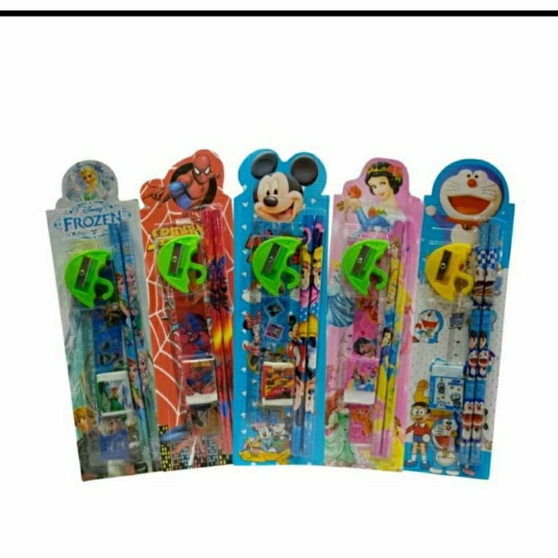 

set alat tulis 4 in 1/pensil, penghapus, penggaris dan rautan