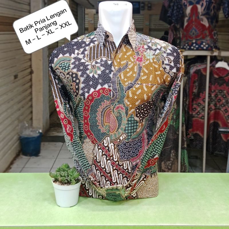 Kemeja Pria Batik Cowok Lengan Panjang Prada Merah Bahan Katun Prima Baju Seragam Pesta Pernikahan D