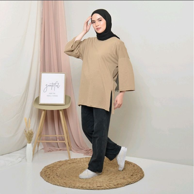 atasan oversize Tunic kaos katun cotton combed 20s lengan 7/8