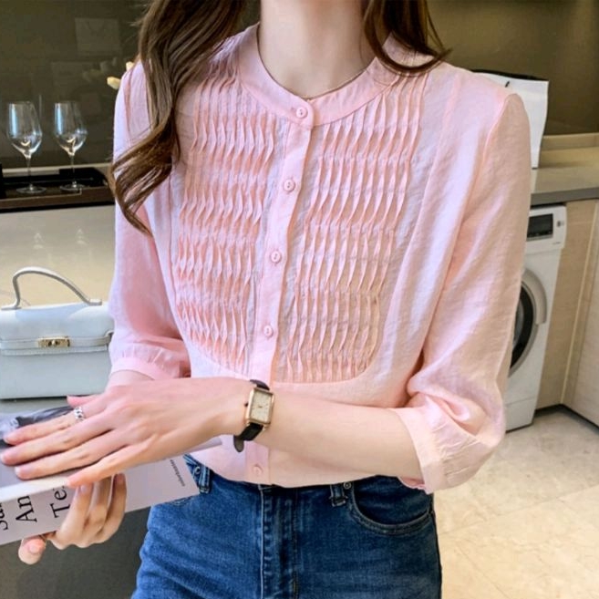 5292 Baju atasan kemeja PLEATED BUST top Korea Korean style wanita premium import baju atasan kemeja