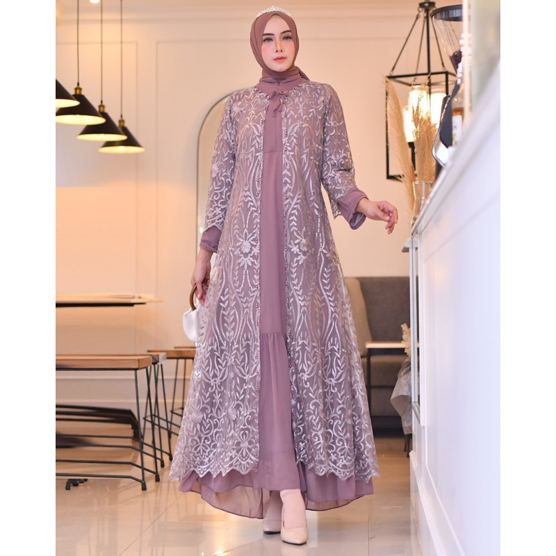 Gamis Kebaya Aruna / Kebaya Gamis Pesta / Gamis Tulle Bordir / Gamis Outer Modern / Gamis Kebaya Busui