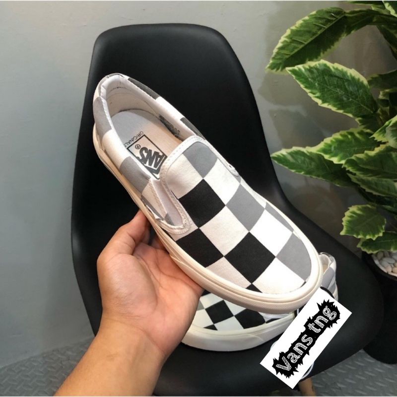 SEPATU VANS SLIP ON BIG CHECKERBOARD FORST GRAY / VANS SLIP ON HALF BIG CHECKERBOARD / VANS CATUR ABU PREMIUM TERLARIS