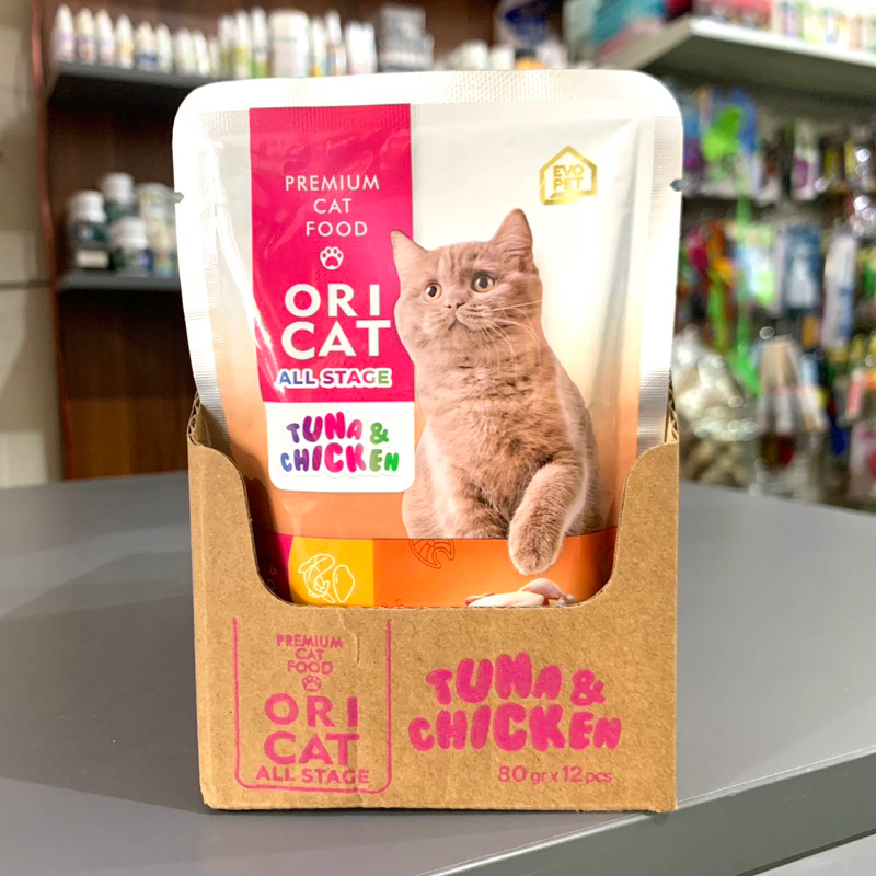 24 Sachet ori cat premium cat food hair and skin pouch 80gr all stage - TUNA &amp; CHICKEN