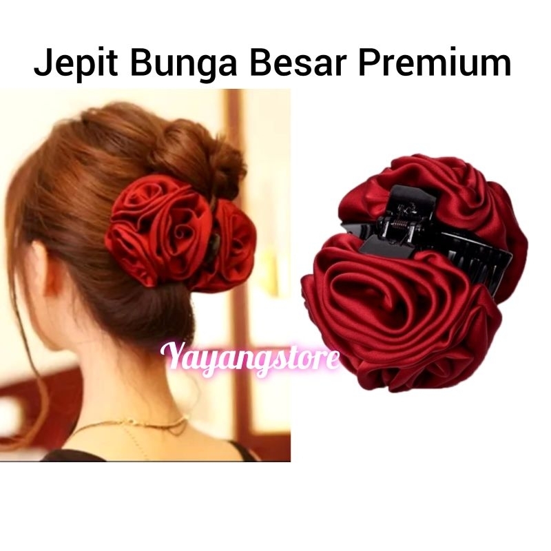 Jedai / Jepit / Jepitan Sanggul Rambut Model Bunga merah navy besar Import