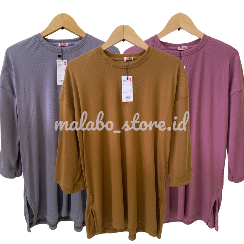 LD 120 Atasan Oversize JUMBO Semi Knitwear Top Basic Polos Hijab Friendly Lengan 7/8 - Atasan Kaos Rajut Batwing