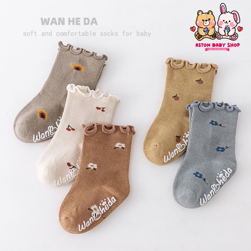 Kaos Kaki Anak Model Ruffle Socks W008 with Anti Slip Kaos Kaki Korea Anak Perempuan