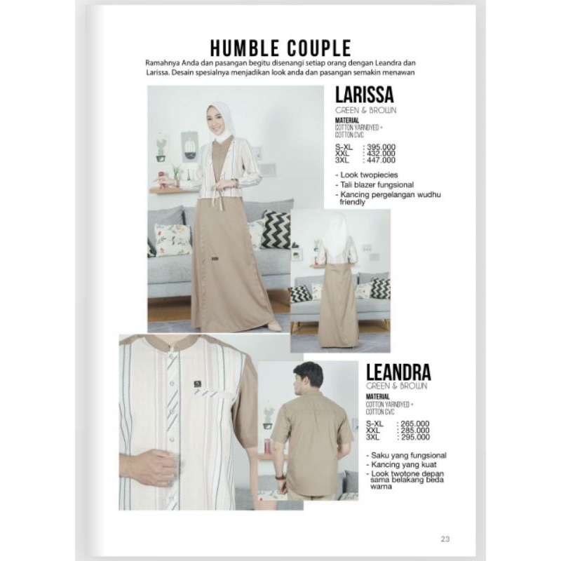 Couple Damoza Larissa dan Leandra Brown Green Gamis Larissa Koko Leandra Damoza