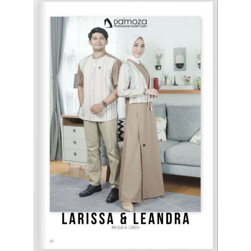 Couple Damoza Larissa dan Leandra Brown Green Gamis Larissa Koko Leandra Damoza