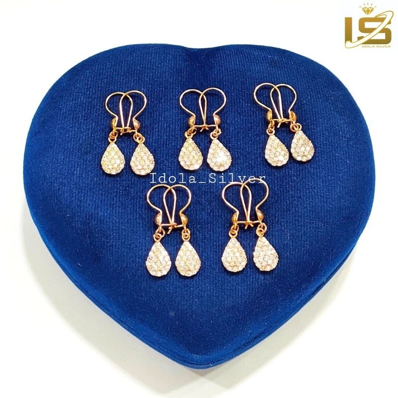 ANTING PERAK ASLI SILVER 925 LAPIS EMAS PUTIH MODEL AGOGO OVAL - PERHIASAN PERAK WANITA