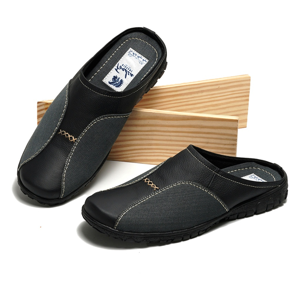 Sandal Slop Pria Bustong Kulit Asli Model Slop Bustong Casual Santai BP911