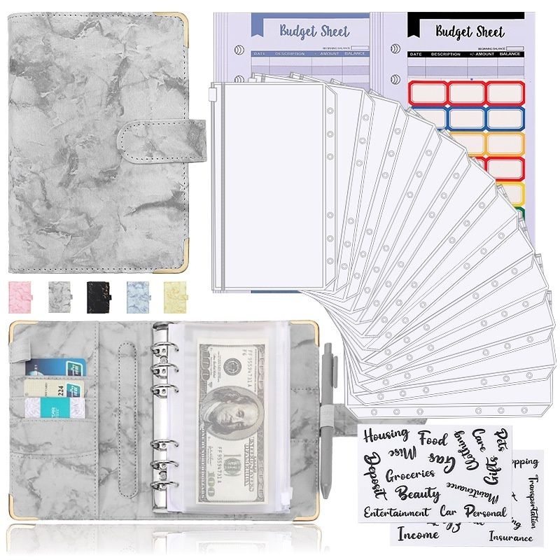 

TERMURAH A6 COMPLETE SET BUDGETING PLANNER ISI 12 POUCH FREE STICKER DAN LABEL /BINDER KEUANGAN BUDGET PLAN MARBLE