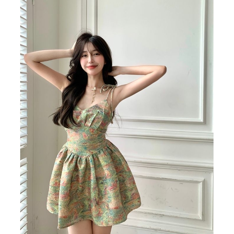 Mini Dress Abstrak Tali Pita