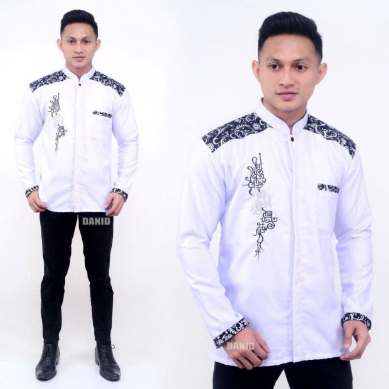 Baju Koko Pria Baju Koko Muslim Baju Koko Kombinasi Batik Lengan Panjang P027 Baju koko pria dewasa putih lengan panjang busana muslim lengan pendek