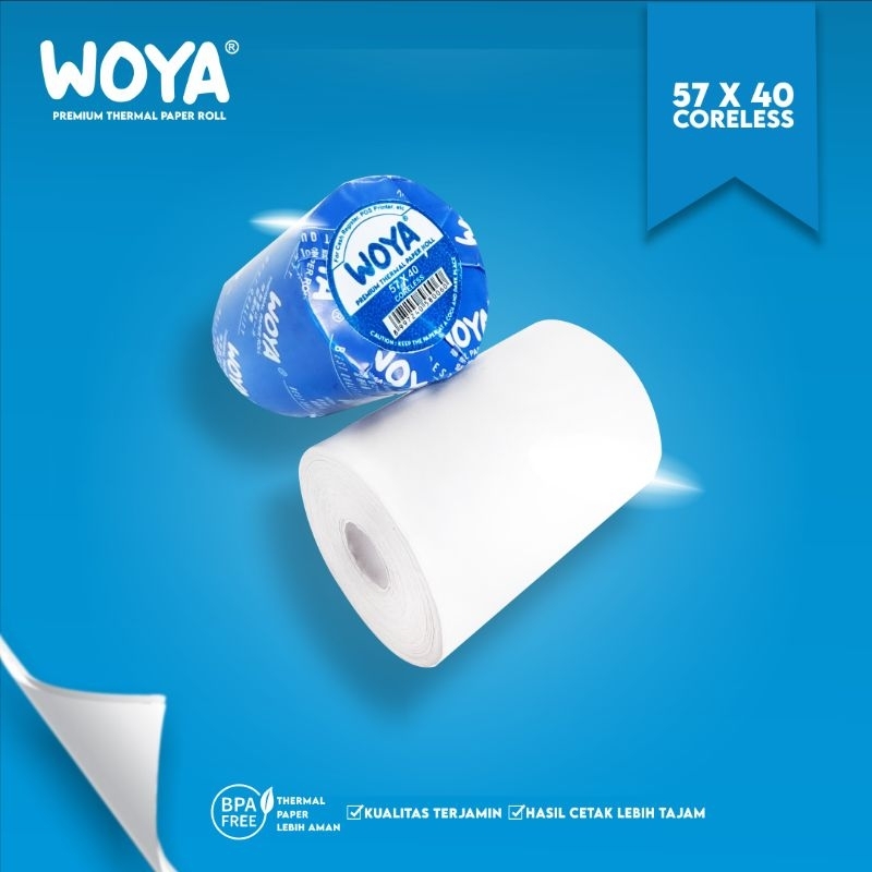 

WOYA Kertas Struk Kasir Paper Roll Termal Thermal Printer Bluetooth 58mm 58x40 57x40 58 / 57 x 40 mm CORELESS