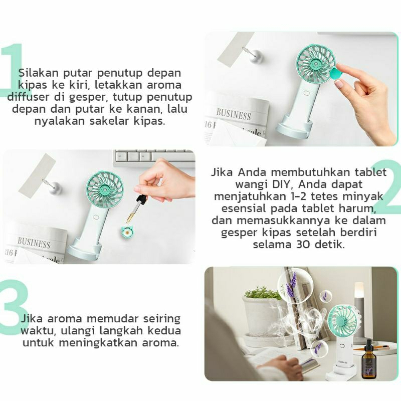 Kipas angin spray pewangi mini genggam tangan portable recharge