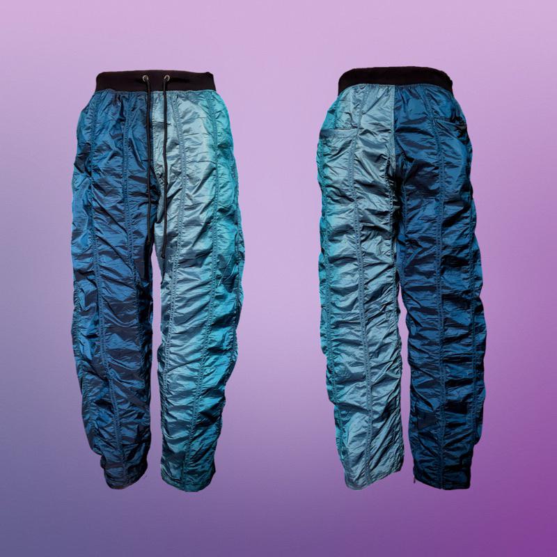 BAGGY NYLON GRADIENT BUILD UP RUCHED PANTS UNISEX | Celana Pria Wanita Aksen Kerut | Y2K Streetwear 