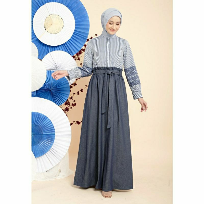 Zoya Selenia Dress Gamis Muslim Wanita Busui Friendly - Bahan Katun Denim