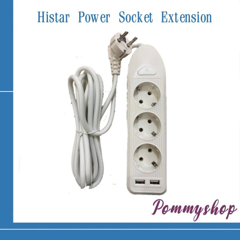 Histar Power Socket Extension CCPU003W / Classic Triple Outlet With Switch / 3m Cabele And 2 USB Port