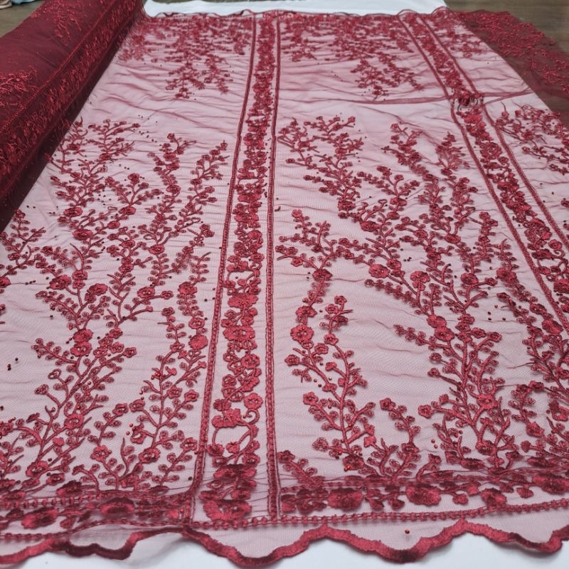 (COD) bahan kain tulle ednic lady summer full daimen srowski/ tille sumba full bordir sakura srowski