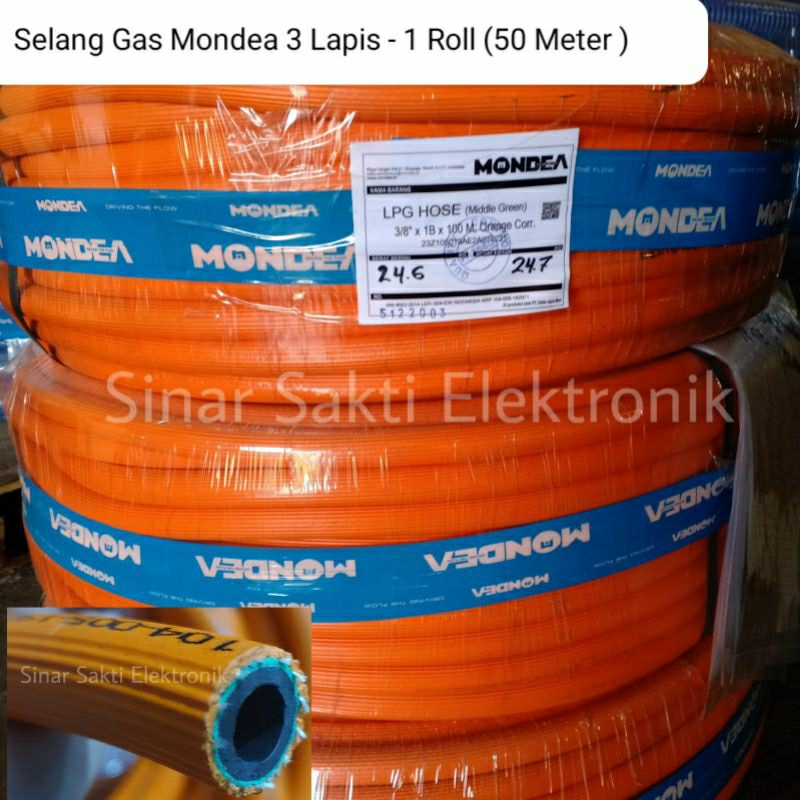 Selang Gas LPG Tebal Mondea Premium 3 Lapis 50 Meter Regulator 50M 1 Roll