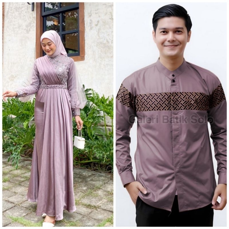 GALERI BATIK - Couple Gamis Melody Brukat Tulle Mutiara Couple Dress Kondangan Lamaran Baju Couple Lebaran Adeeva Amara Maxi Dress Nodern