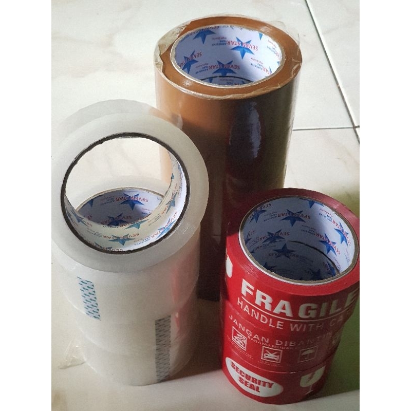 

Lakban Sevenstar Bening, Coklat, Fragile Merah 45mm Termurah